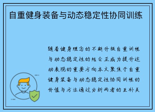 自重健身装备与动态稳定性协同训练