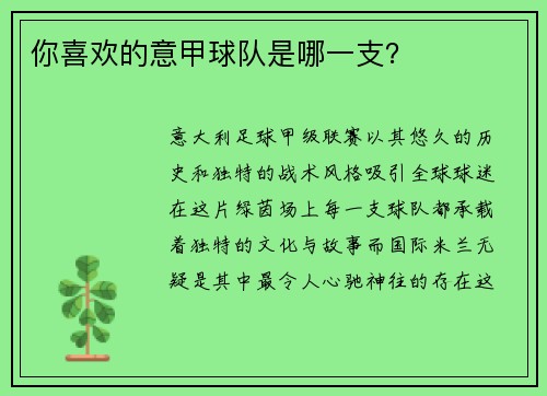 你喜欢的意甲球队是哪一支？