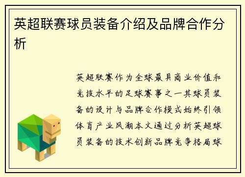 英超联赛球员装备介绍及品牌合作分析